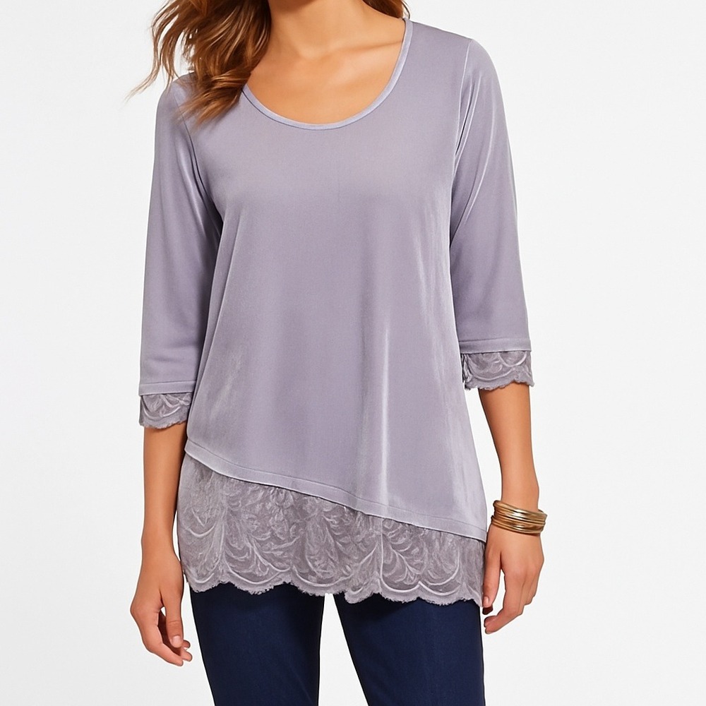 Soft Surroundings Lavender/Gray Lace Trim Blouse